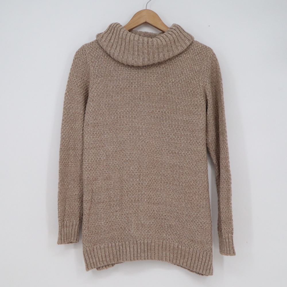 Hilary Radley Womens Cowl Neck Sweater Taupe Marl Cotton Blend Knit S